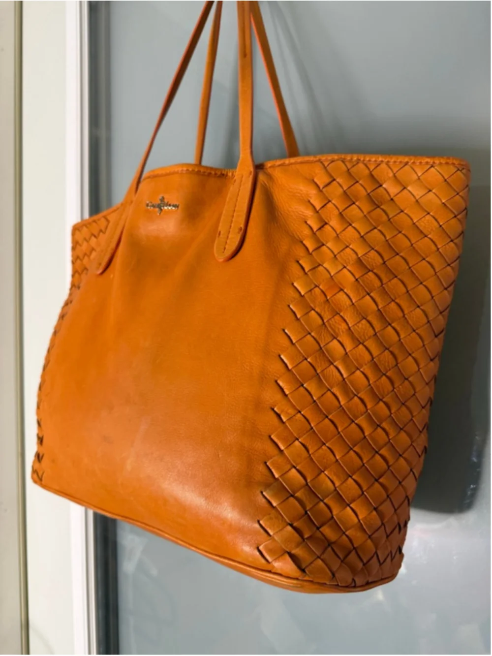 Cole Haan Orange Woven Leather Tote Bag